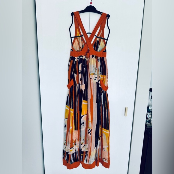 French Connection Gorgeous art print cross back maxi chiffon dress big pockets - Picture 3 of 14